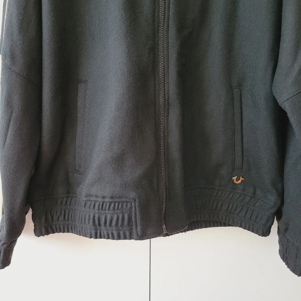 True Religion Black Wool Blend Varsity Jacket
